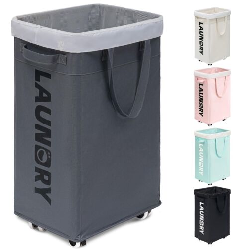 Goodpick Laundry Basket with Wheels, 75L Collapsible Laundry Hamper, Clothes ...
