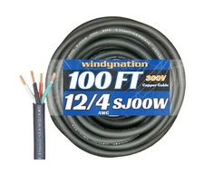 100 Feet 12/4 SJOOW Cable Cord 12 AWG 4 Conductor SO Wire - 12 Gauge 4 Conduc...