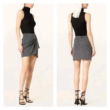 ISABEL MARANT ETOILE Bergen Draped Metallic Skirt Womens 34 Silver Black Mini 