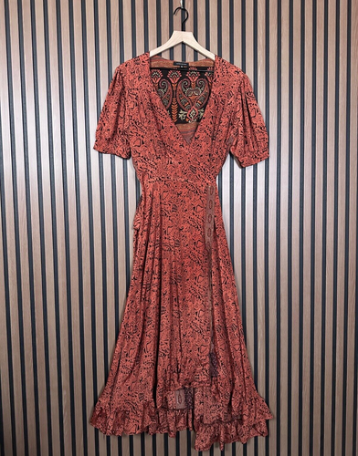 Karma Highway Wrap Dress One Size Womens Orange Short Sleeve Boho Flowy