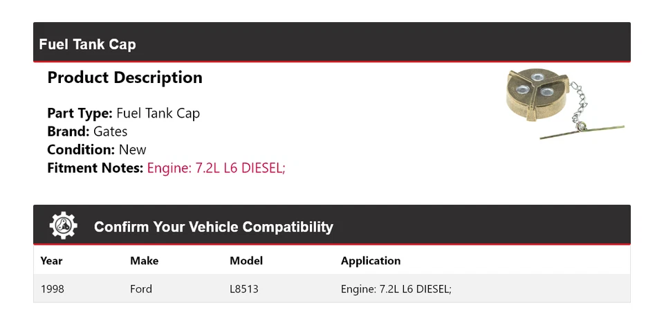 For 1998 Ford L8513 7.2L L6 DIESEL Fuel Tank Cap Gates - Image 2 of 4