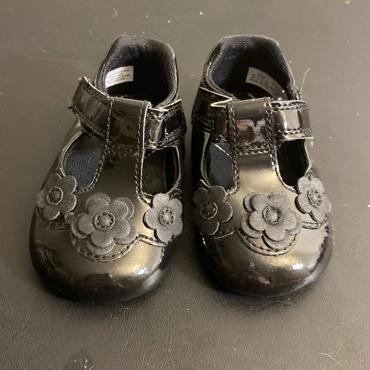 Infant Baby Size 4 Soft Sole Black Flower
