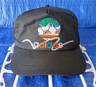 Vintage 90s ADIDAS SOCCER FUTBOL Black Snapback Hat w/ Embroidered
