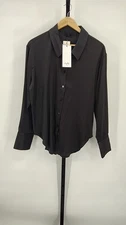 Ruti Women's Shift Your Gaze Silk Button Down Blouse Black Sleeved Top 10
