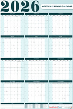 2026 Monthly Planning Calendar 40x27 - Vertical Teal 