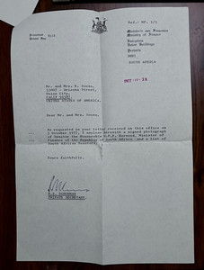 ALS w/ photo Ministry of Finance of the Republic of South Africa, dtd 11/28/77