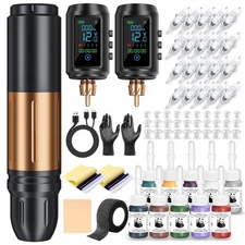 Wireless Tattoo Kit Complete Rotary Pen Machine 1600mAh Power Adjustable Stroke