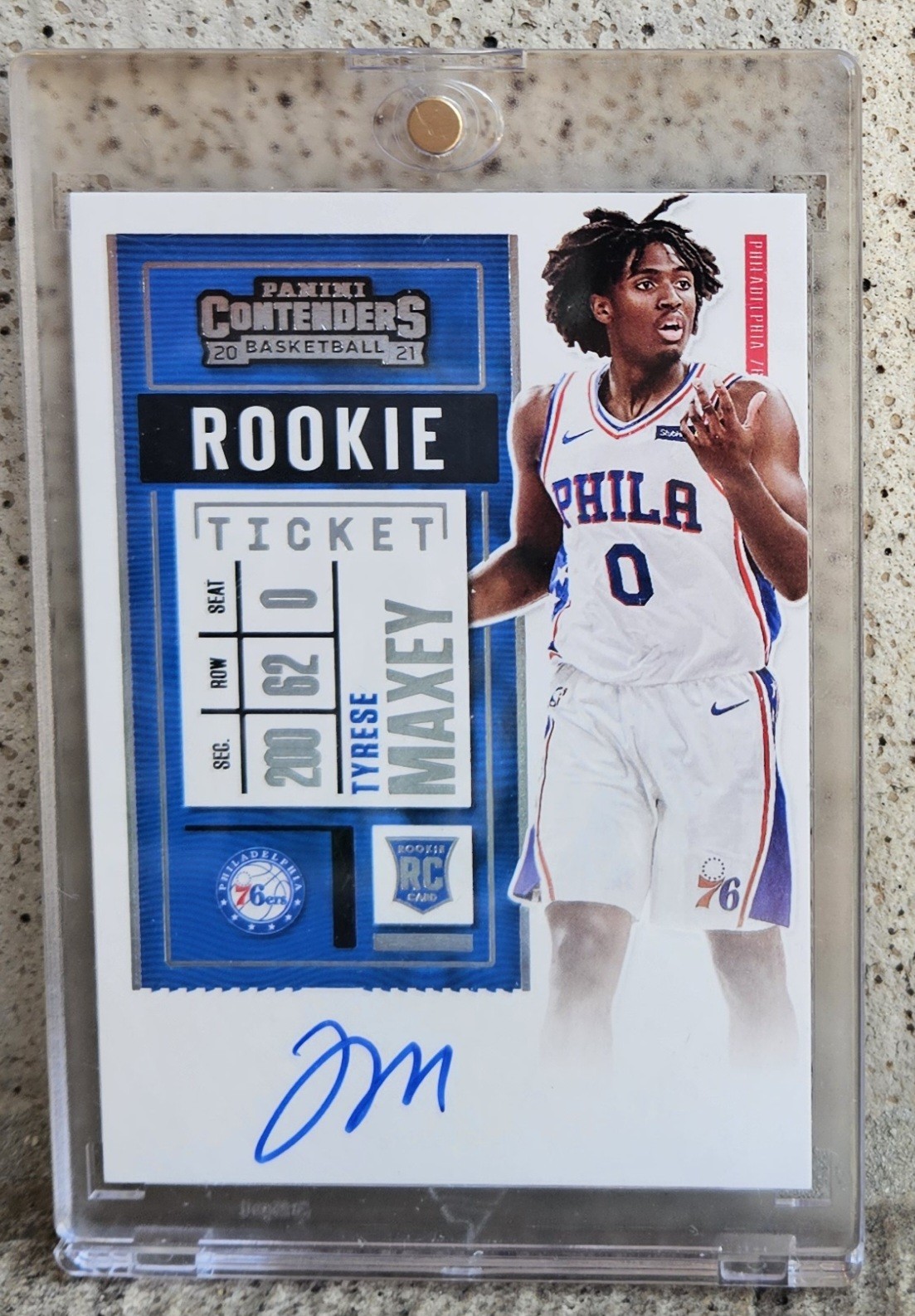 2020-21 Panini Contenders Tyrese Maxey Rookie Ticket Auto No. 123 RC Variation