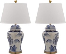 Blue White Ceramic Table Lamps Set 30in LED Included