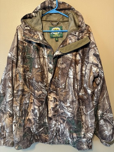 Cabelas Dry-Plus Jacket Men’s Large Realtree Camo Hunting Hooded Leaves Branches