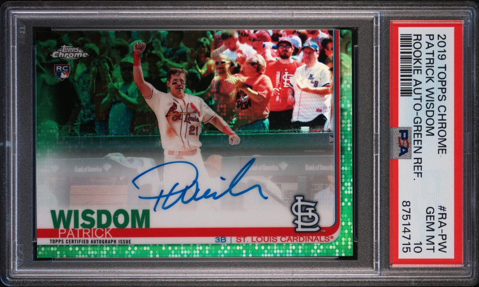 2019 Topps Chrome Patrick Wisdom Rookie Auto Green /99 Refractor PSA 10