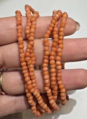 Collier Ras Du Cou Vintage Perles Corail Saumon Orange 2mm 51" 23,1g - Photo 1/4