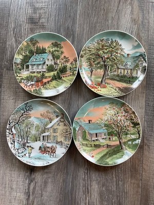 Courier & Ives 4 Season Porcelain Plate Set 6  diameter Fall Winter Summer Fall