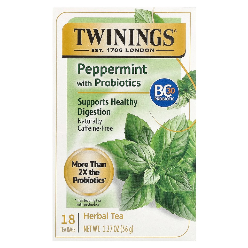 Herbal Tea, Peppermint with Probiotics, Caffeine-Free, 18 Tea Bags, 1.27 oz (36