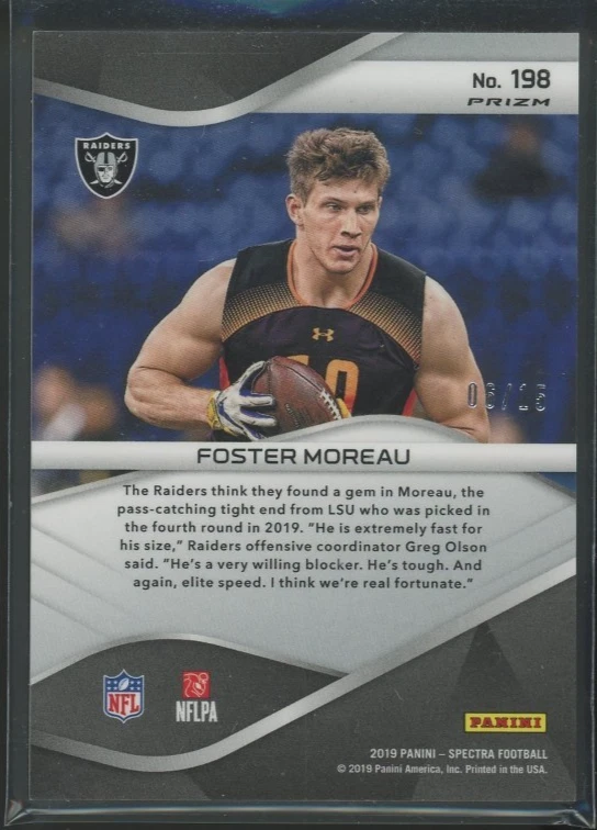 2019 Panini Spectra Foster Moreau #198 Rookie RC Neon Orange /15 Raiders - Image 2 of 2