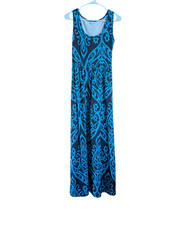 Damask Scop Neck Womens Teal Black Maxi Dress Boho Sleeveless M Summer Dress