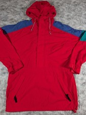 Vintage Eddie Bauer Anorak Jacket Red Hooded Pullover 90s Mens M 1990 VTG