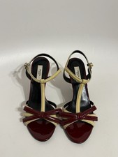 Vtg Prada Ivory Red Bow Sandal Heels 35.5