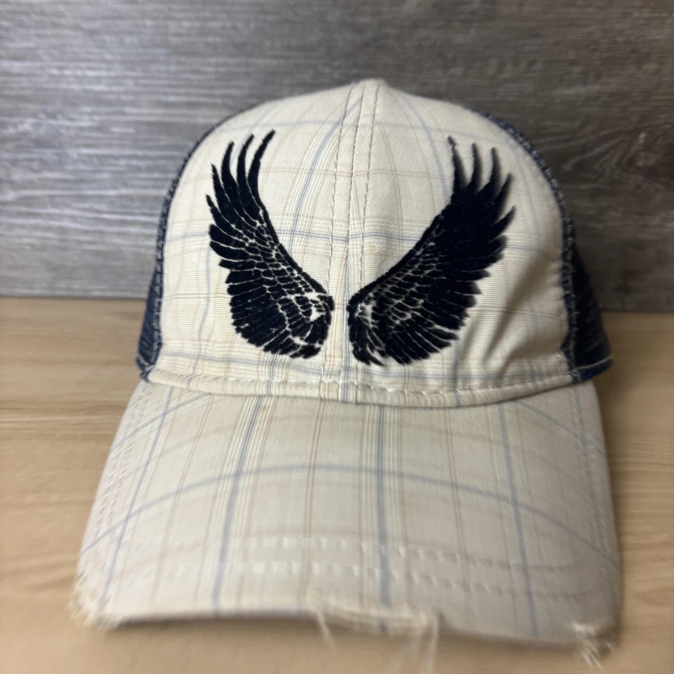 American Rag 帽子 Snap Back 米色蓝色网眼卡车司机刺绣翅膀男式 — 第 2/4 张图片