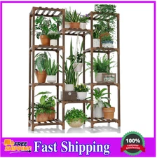 Plant Stand Indoor Outdoor Tall Plant Shelf for Multiple Plants Pots Wood Flower