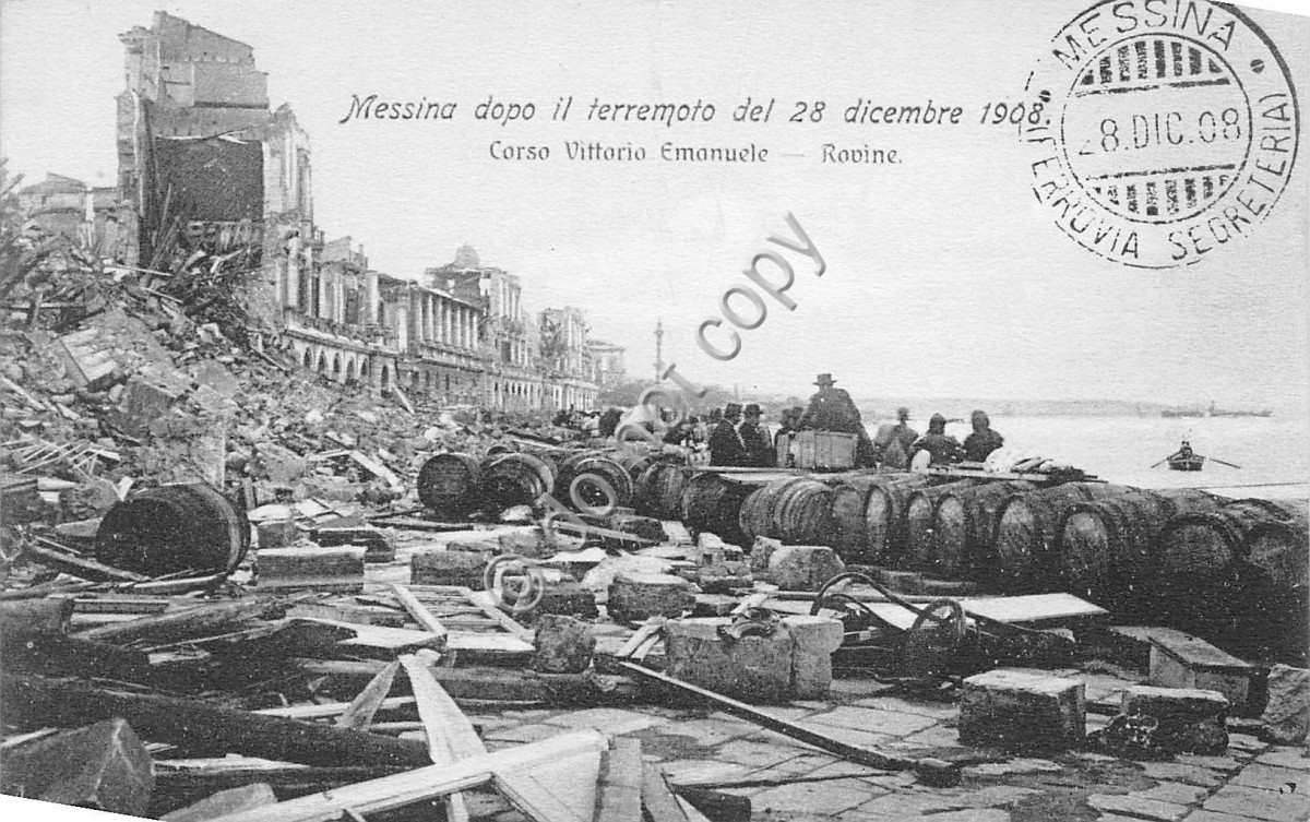 Cartolina Messina Terremoto 1908 Corso Vittorio Emanuele Rovine Animata