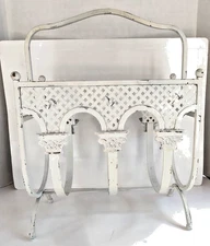 VTG Cast Iron 14" x 8"W x 19"T White Distress Farmhouse Magazine Rack