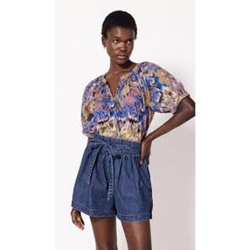 Cleobella Irena Blouse in Azukar Printed Organic Cotton Button Front Sz Small ☀️