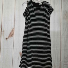 1.STATE Womens Black White Striped Cold Shoulder Ribbed Sheath Dress Large L