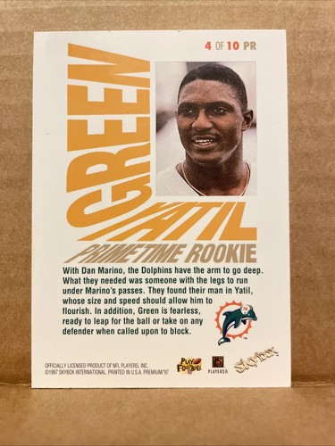 RARE 1997 Skybox Premium Yatil Green Primetime Rookie #4PR Mint Miami Dolphins - Picture 2 of 2