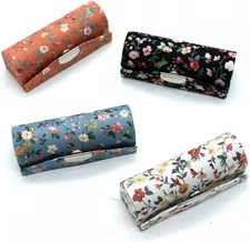 4 Pcs Ladies Floral Lipstick Case Holder with Mirror, Cosmetic Storage Kit Makeu