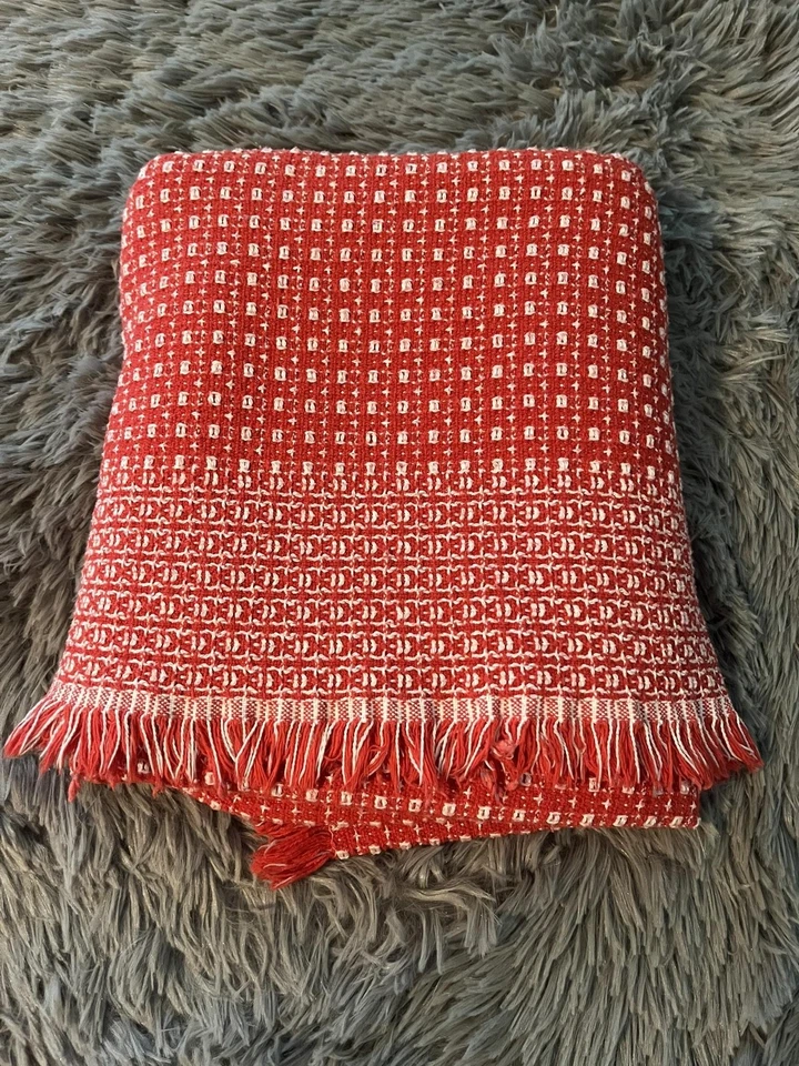 Vintage Red Woven Fringe Tablecloth Napkin Set 60x48 14x14 Boho Retro Decor - Image 2 of 4