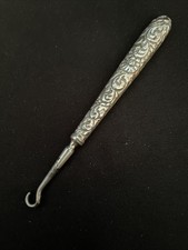 Antique Art Nouveau Silver Button Hook Stunning Floral Repousse