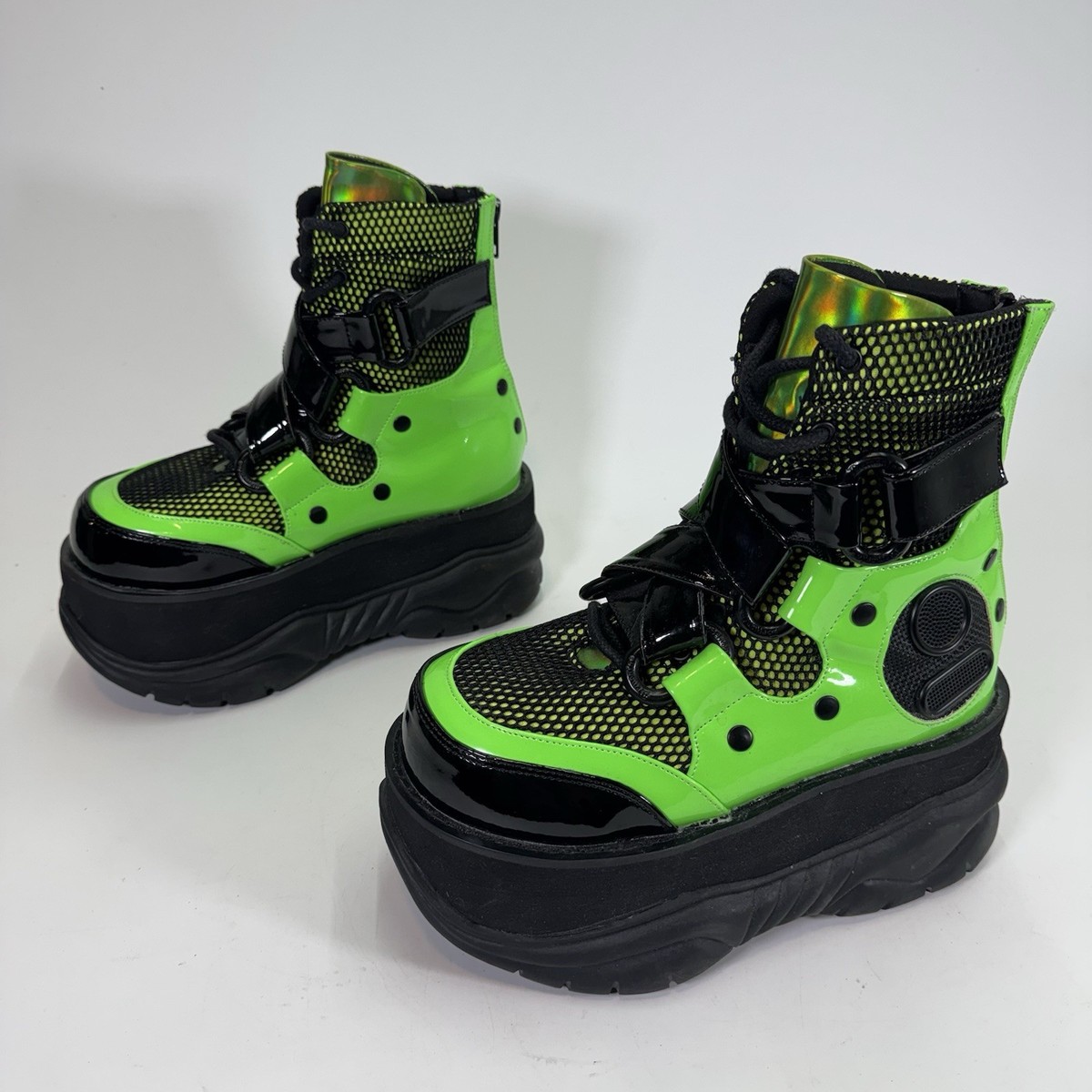 ねむ Demonia Neptune 126 Women's Size 6 Cyber Boots Green | eBay