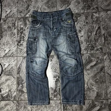 Police 883 Mens Jeans Cargo W32/32 Blue Distressed Biker's
