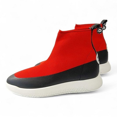 HERMES 赤 ベルベット タンクトップ Hermes Womens Via Black Red Knit Calfskin Sock Sneakers Size US 7
