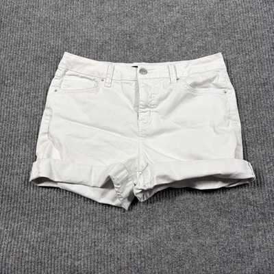 Royalty For Me Shorts Womens 10 Curvy Fit White Denim Cuffed Stretch Hem