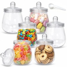6 Pcs 16 Oz Clear Plastic Candy Jars with Lids  Spoons