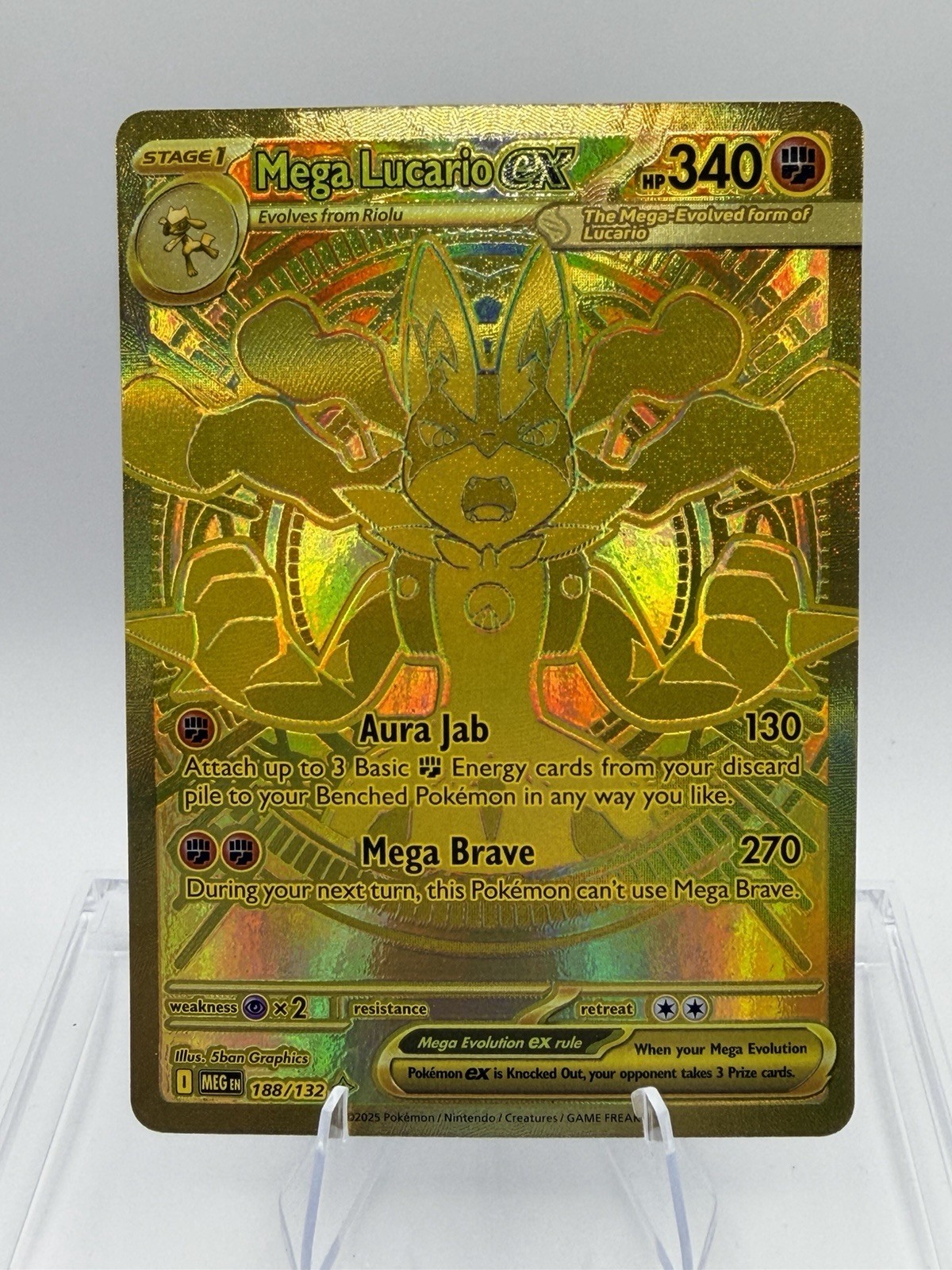 Mega Lucario EX Gold Mega Hyper Rare Card 188/132 Pokemon TCG Mega Evolution LP