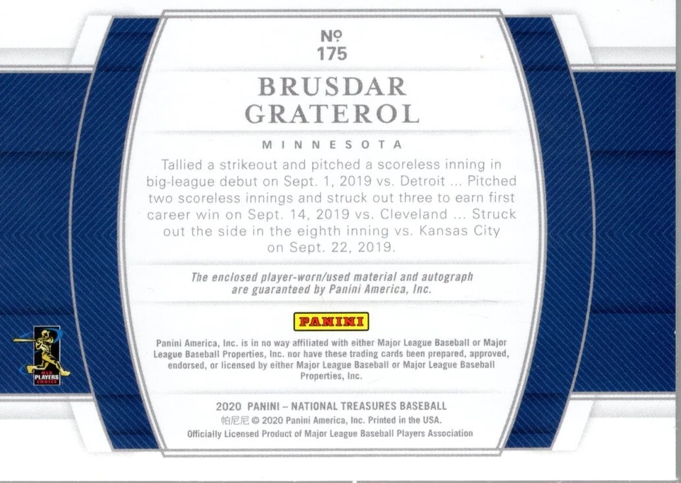 2020 National Treasures Rookie Material Sig Gold 175 Brusdar Graterol Auto/49 BB - Image 2 of 2