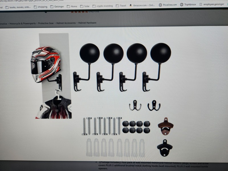 4 Pack Motorcycle Helmet and Jacket Holder Wall Mount; Swivel Helmet Racks wi...