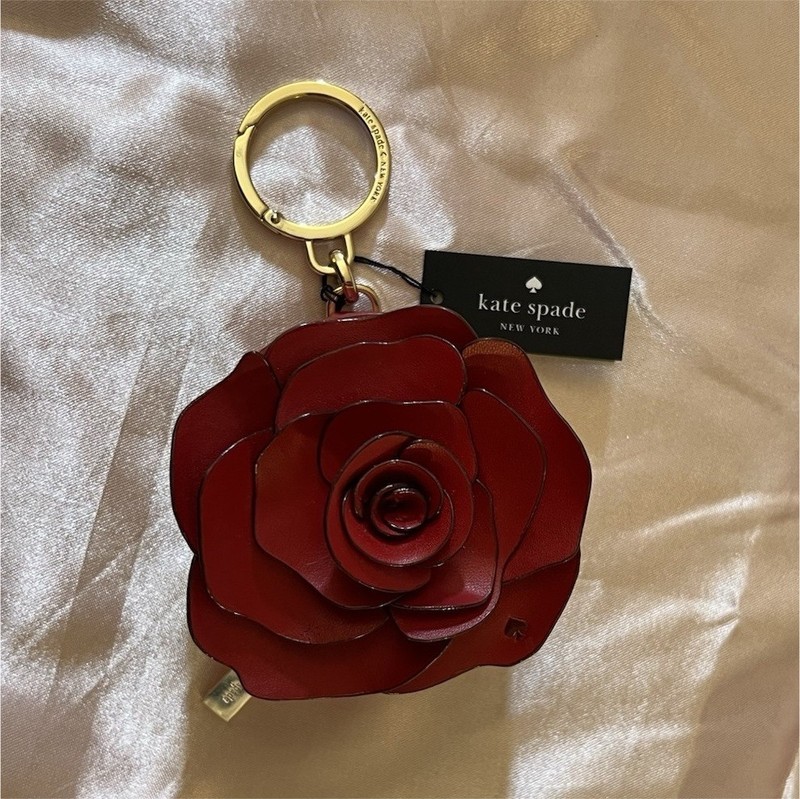 kate spade new york Red Flower Leather Keychain with Zippered Pouch