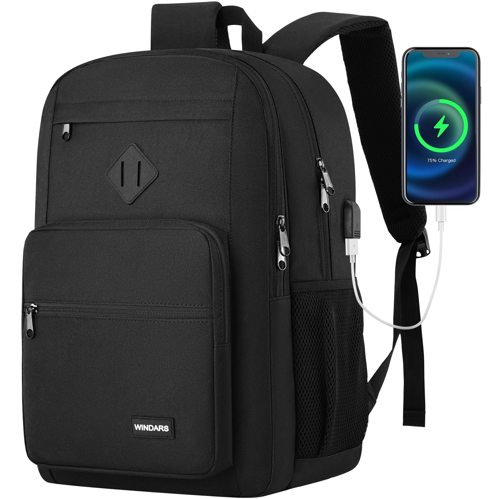 Durable Black Casual Backpack for Men Women Teens School College