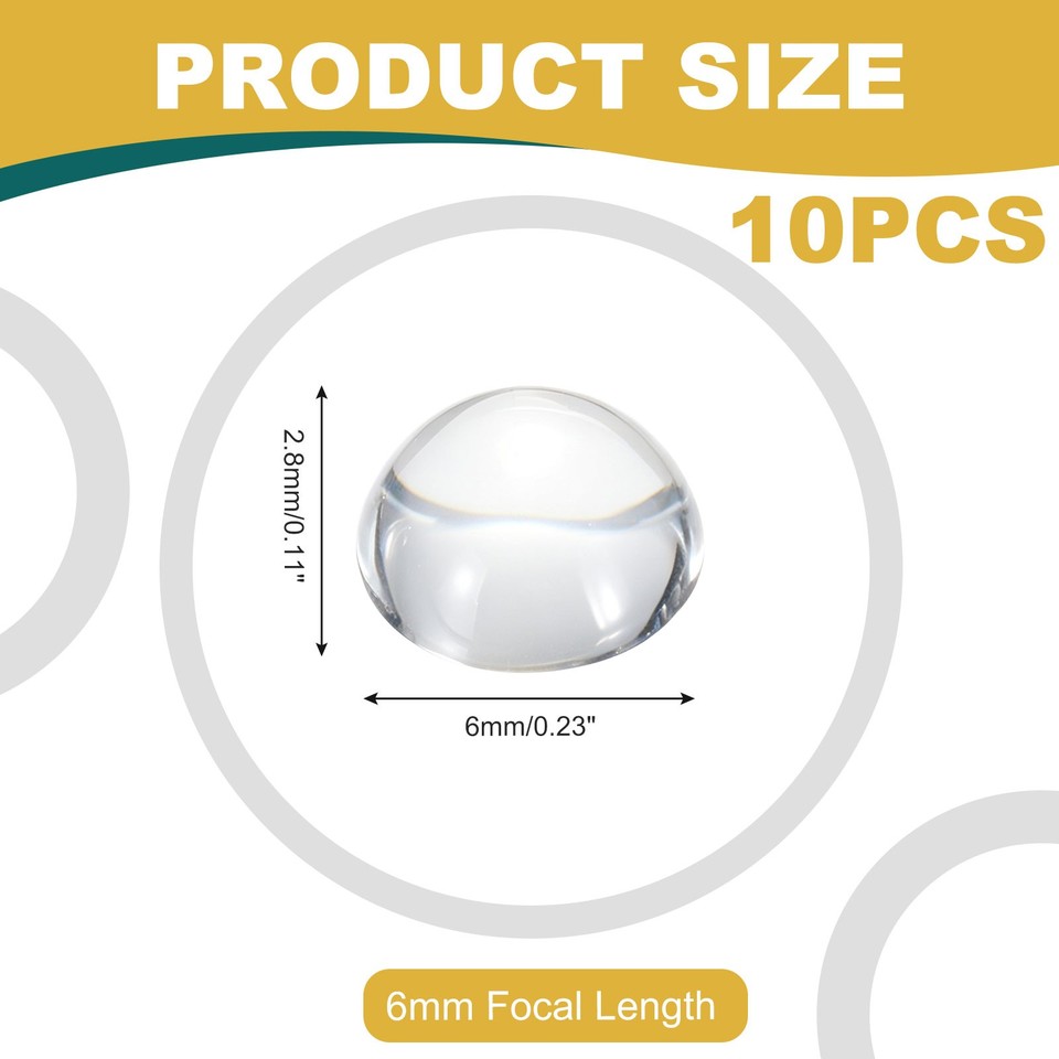 8mm Led Lens 10Pcs LED Optical Glass Flat Convex Lens, 6mm Dia & 6mm Focal Length ...