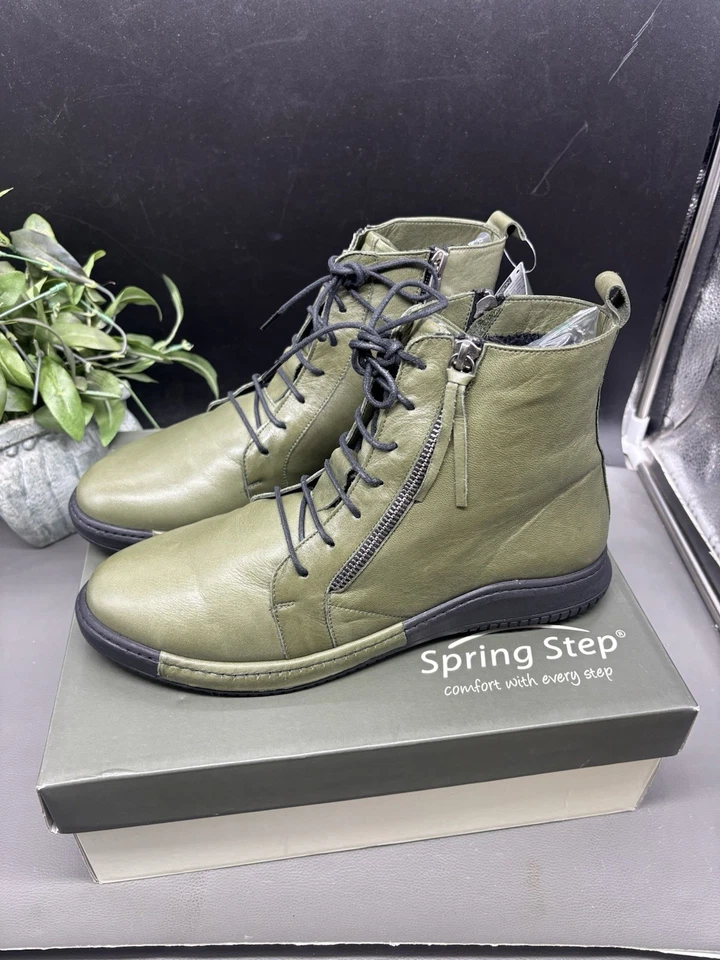 Spring Step Women’s Yaple, Olive Green Leather Zip Booties, Size 9 1/2-10/EU 41 - Image 4 of 4