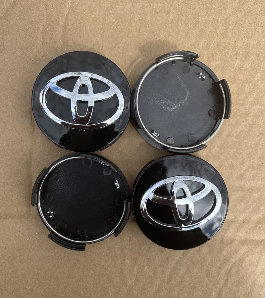 4x TOYOTA RODAS AROS CENTRO CUBO TAMPAS BASE PRETA LOGOTIPO CROMADO 62MM CAMRY +MOR - Imagem 2 de 4