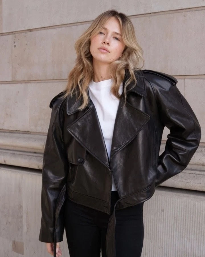 Star Colecttion Damen Schwarze Lederjacke Easy Rider Moto Biker Kurz - Bild 1 von 4