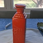Frankoma pottey Red Ceramic Square Decanter with Lid, Decorative Glossy Finish