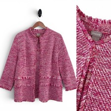 Chico's Women's Large Pink Multicolor Size 2 Tweed Cardigan Blazer Jacket NWOT