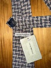 Emporio Armani Necktie Men Gray Geometric Class Style Wedding Business Executive