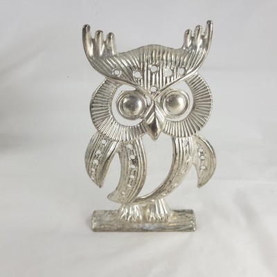 Vintage Owl Earring Holder Organizer Silver Plated Metal Display Decor Hong Kong